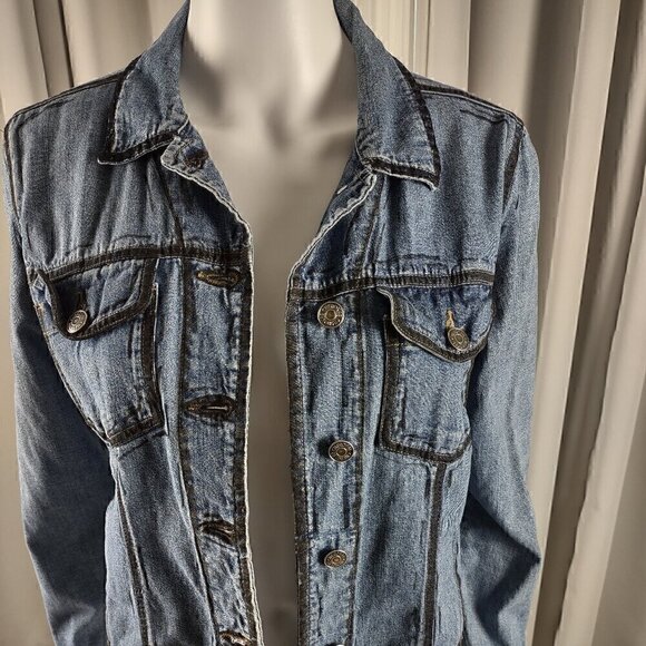 Cherokee Women's Customized Multi Button 100% Cotton Blue Jean Jacket Size S - Picture 2 of 14